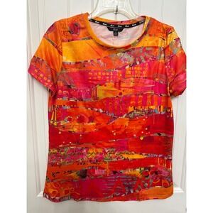Shall We‎ Abstract Art Print Crew Neck Short Sleeve Top Size Medium